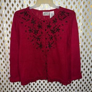 Kathie Lee Dressy sweater red beaded size L
